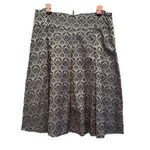 Chenault Womens Black Silver Damask Brocade A-Line Pleated Skirt Metallic 12